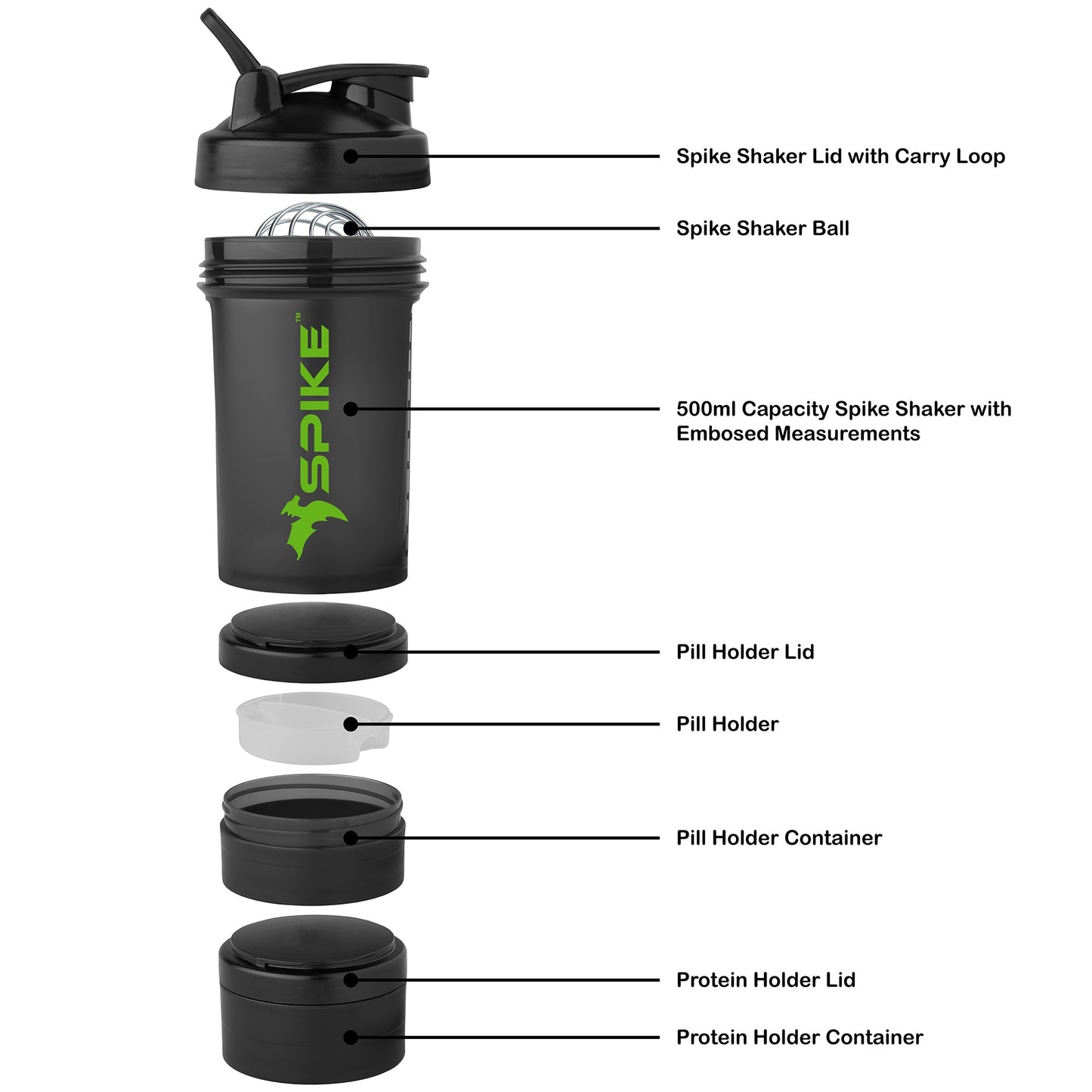 Spike Pro Protein Shaker Black