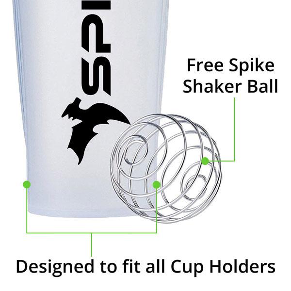 Spike Protein Shaker Bottle with Stainless Steel Blending Ball 700ml (Clear) - Spike