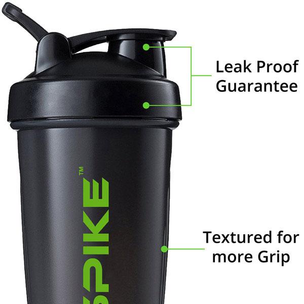 Spike Protein Shaker Bottle with Stainless Steel Blending Ball 700ml (Black) - Spike